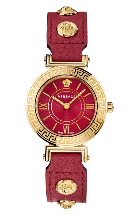 versace ladies watch round with leather band